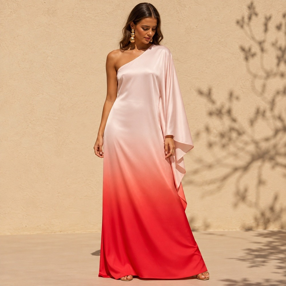 Club L London Jayla Maxi Dress 4 Pink Red Ombre Satin